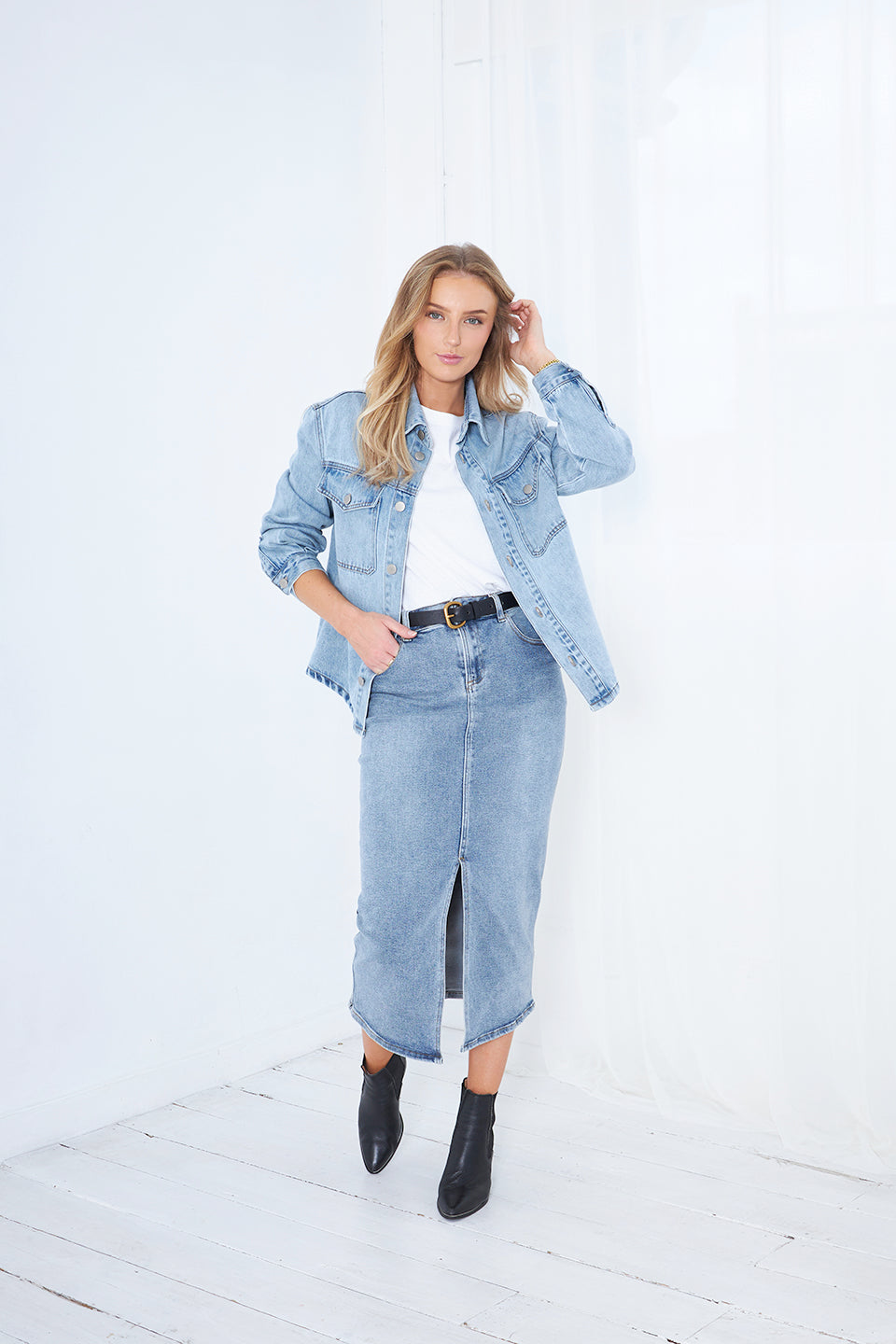 WILLOW DENIM MIDI SKIRT