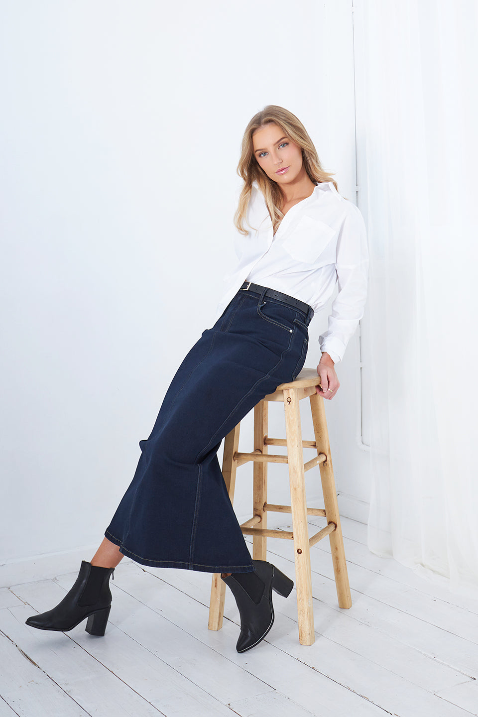 KENDAL DENIM MAXI SKIRT - INDIGO