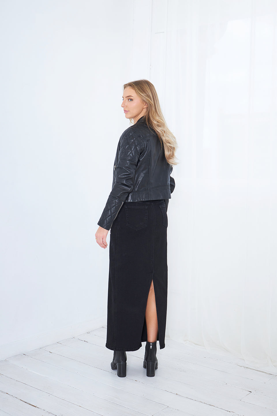 KENDAL DENIM MAXI SKIRT - BLACK