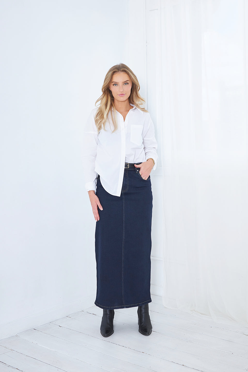 KENDAL DENIM MAXI SKIRT - INDIGO