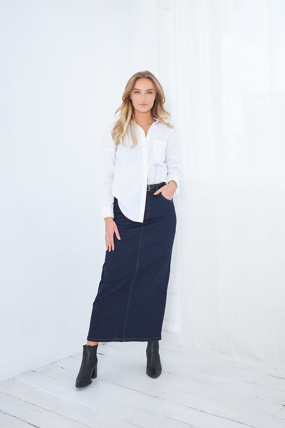 KENDAL DENIM MAXI SKIRT - INDIGO