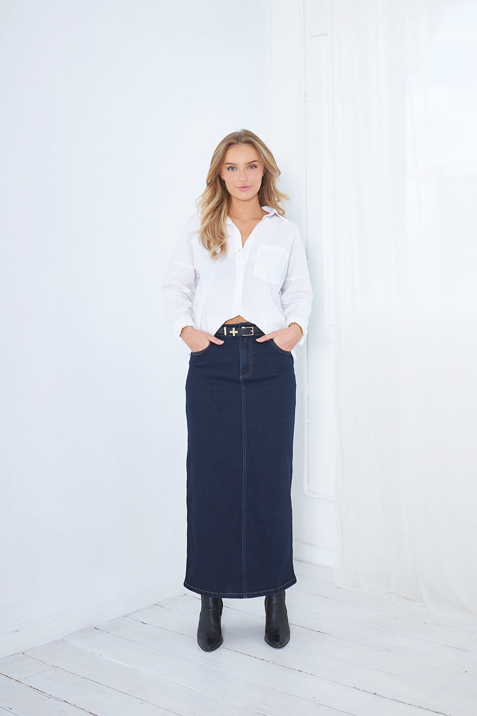 KENDAL DENIM MAXI SKIRT - INDIGO