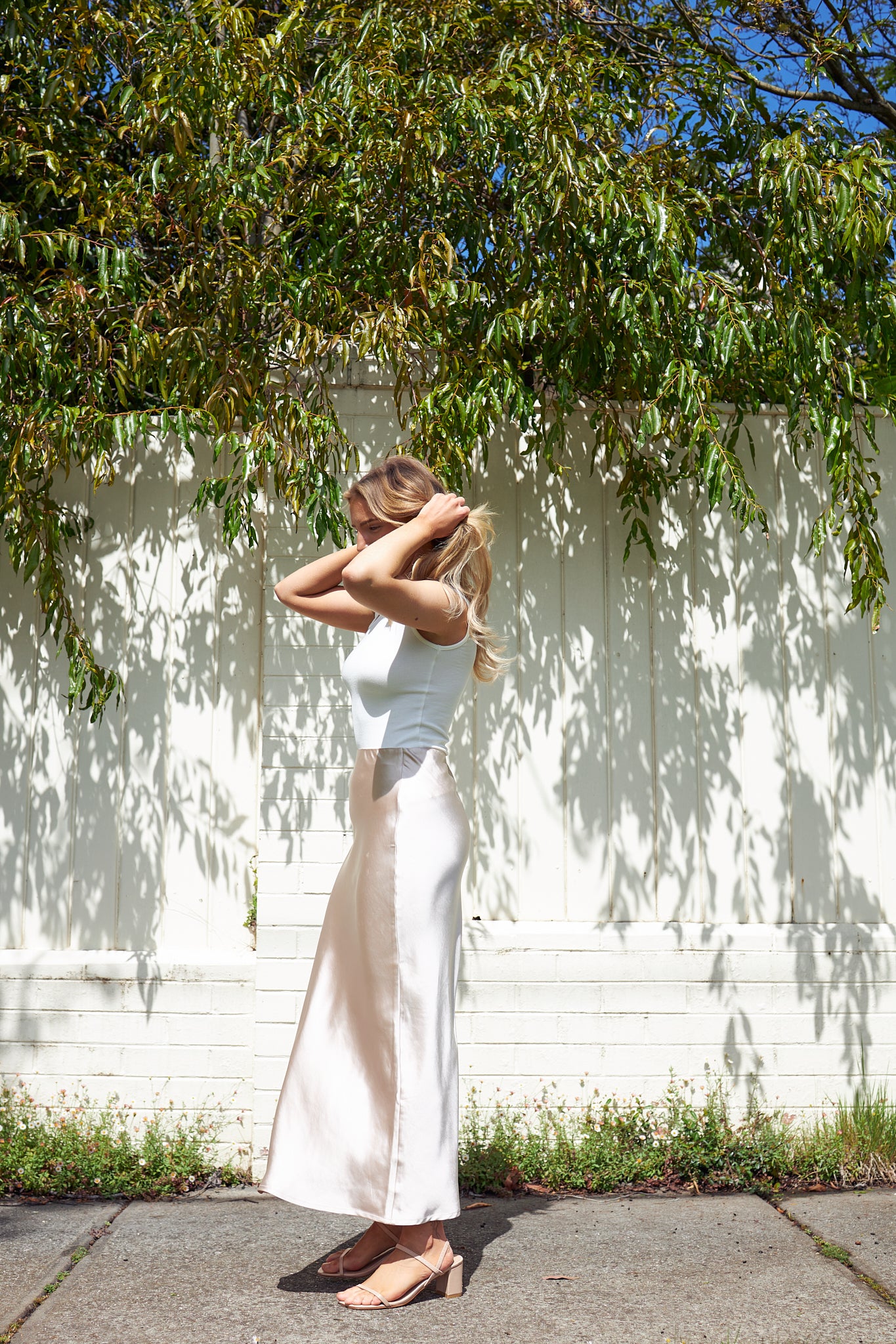 DONNA SATIN SKIRT CHAMPAGNE