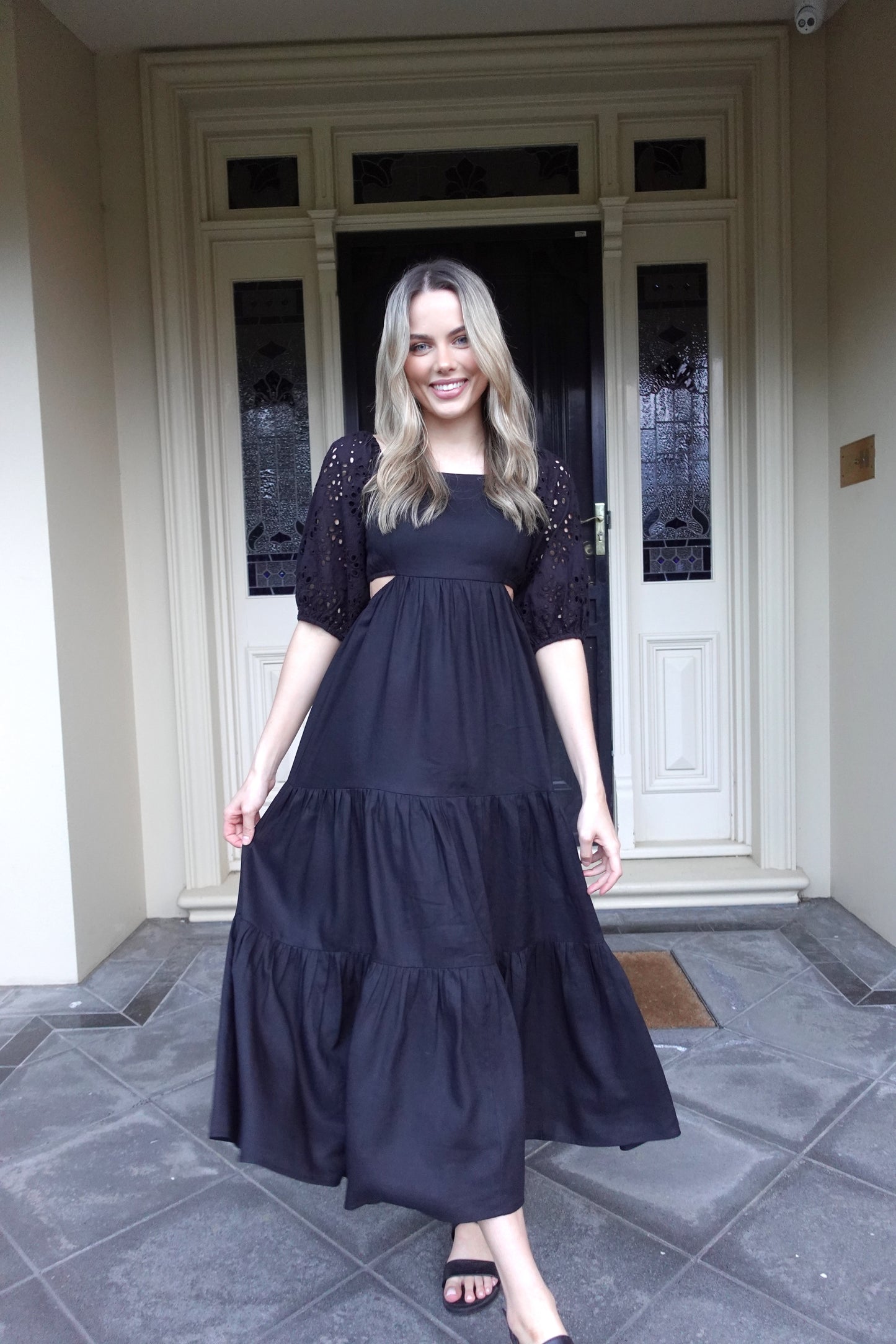 VERONA LINEN MIDI DRESS - BLACK