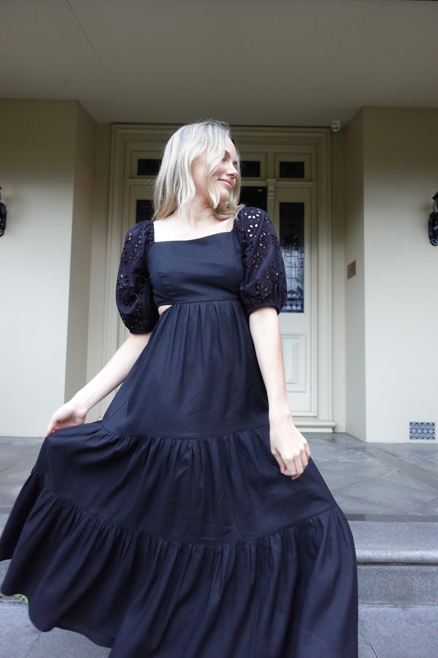 VERONA LINEN MIDI DRESS - BLACK