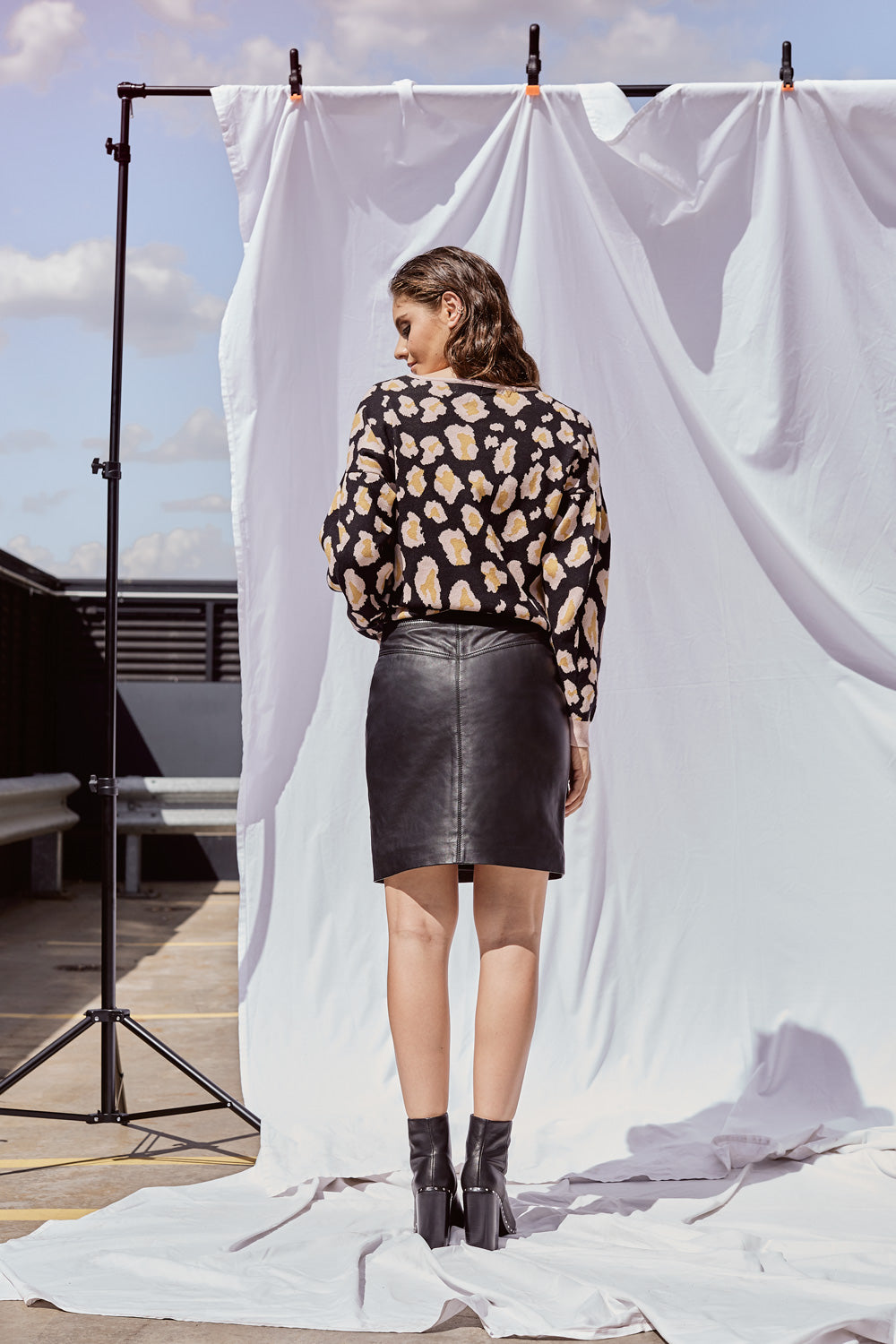 Saint Rose Brooklyn Zip front leather skirt back