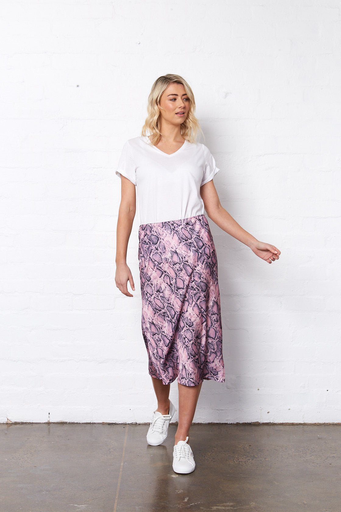 BELLA MIDI SKIRT - PINK SNAKEPRINT