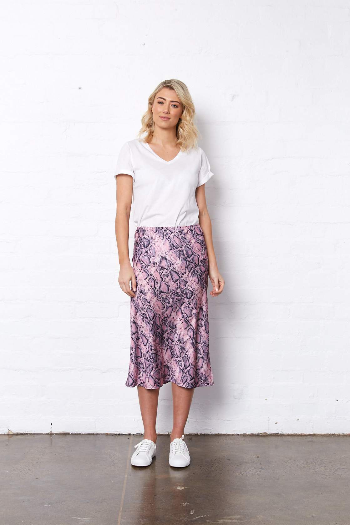 BELLA MIDI SKIRT PINK SNAKEPRINT