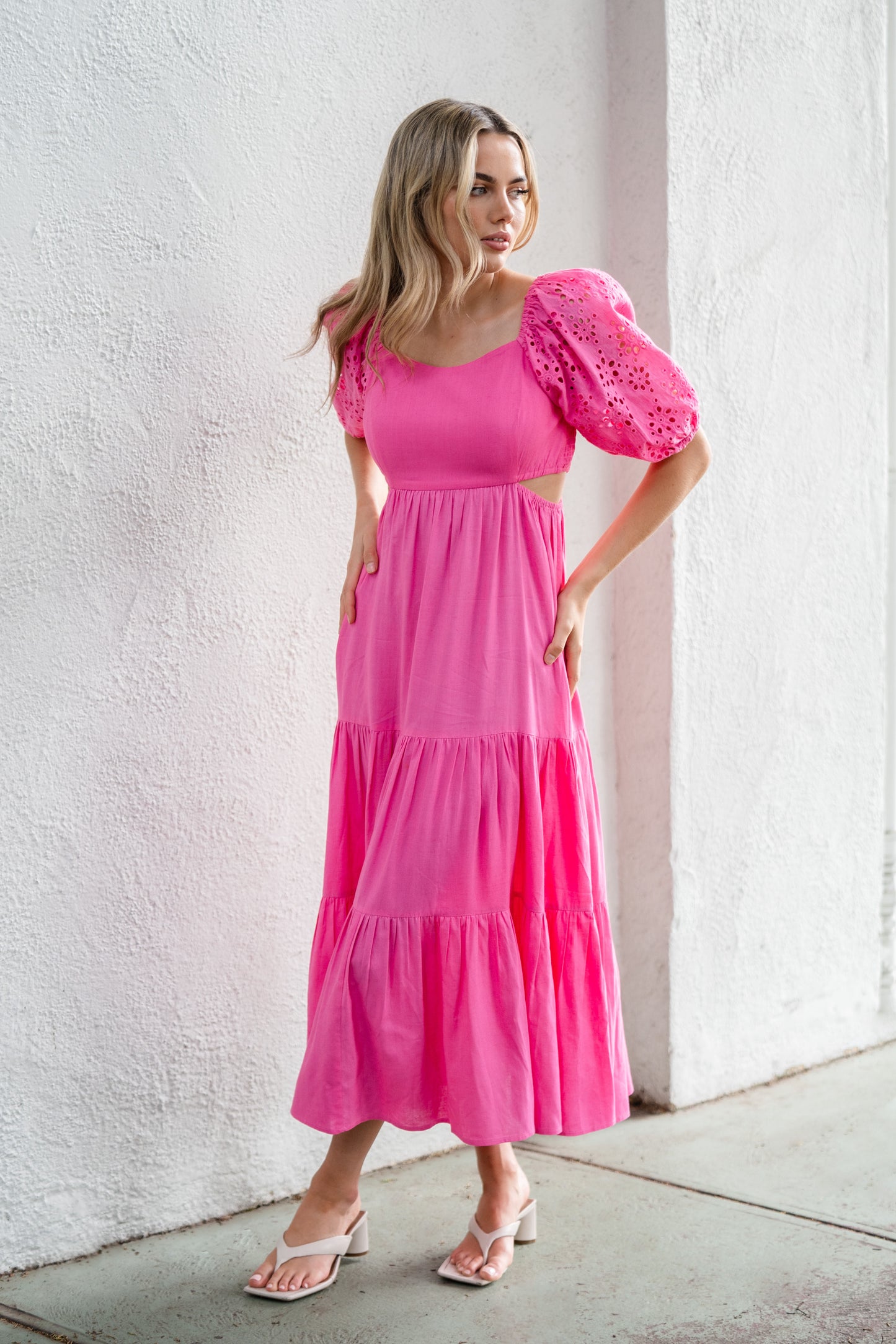 VERONA LINEN MIDI DRESS PINK