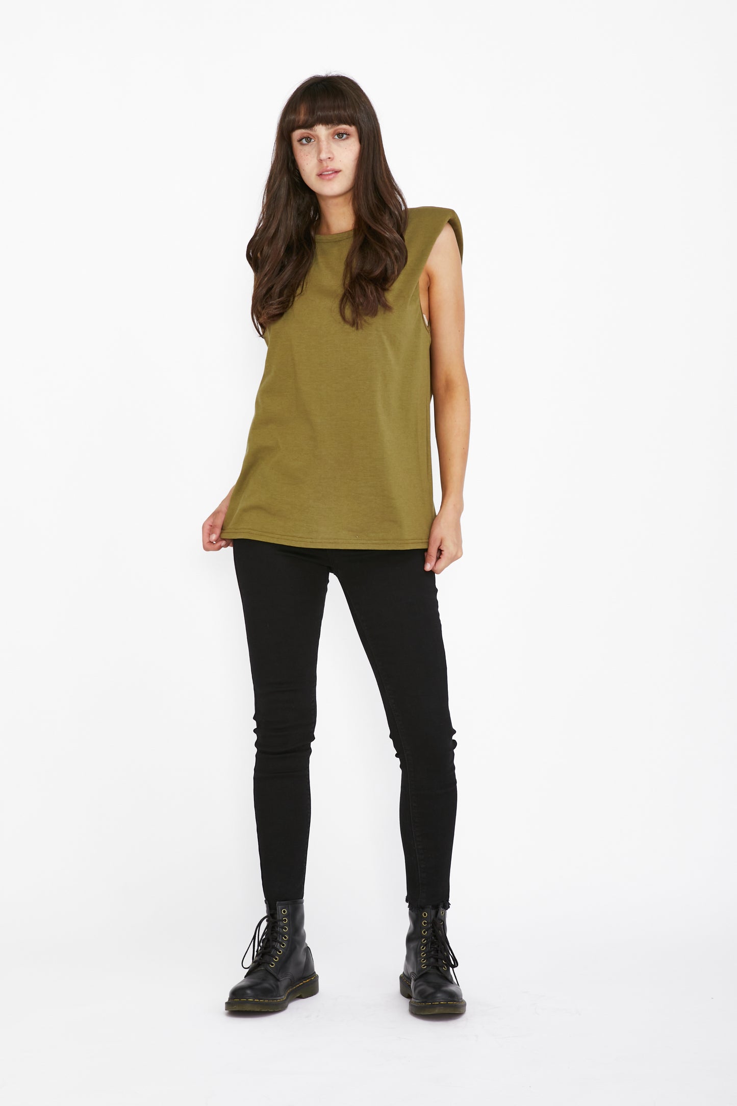 LIVIA SHOULDER DETAIL TEE - OLIVE