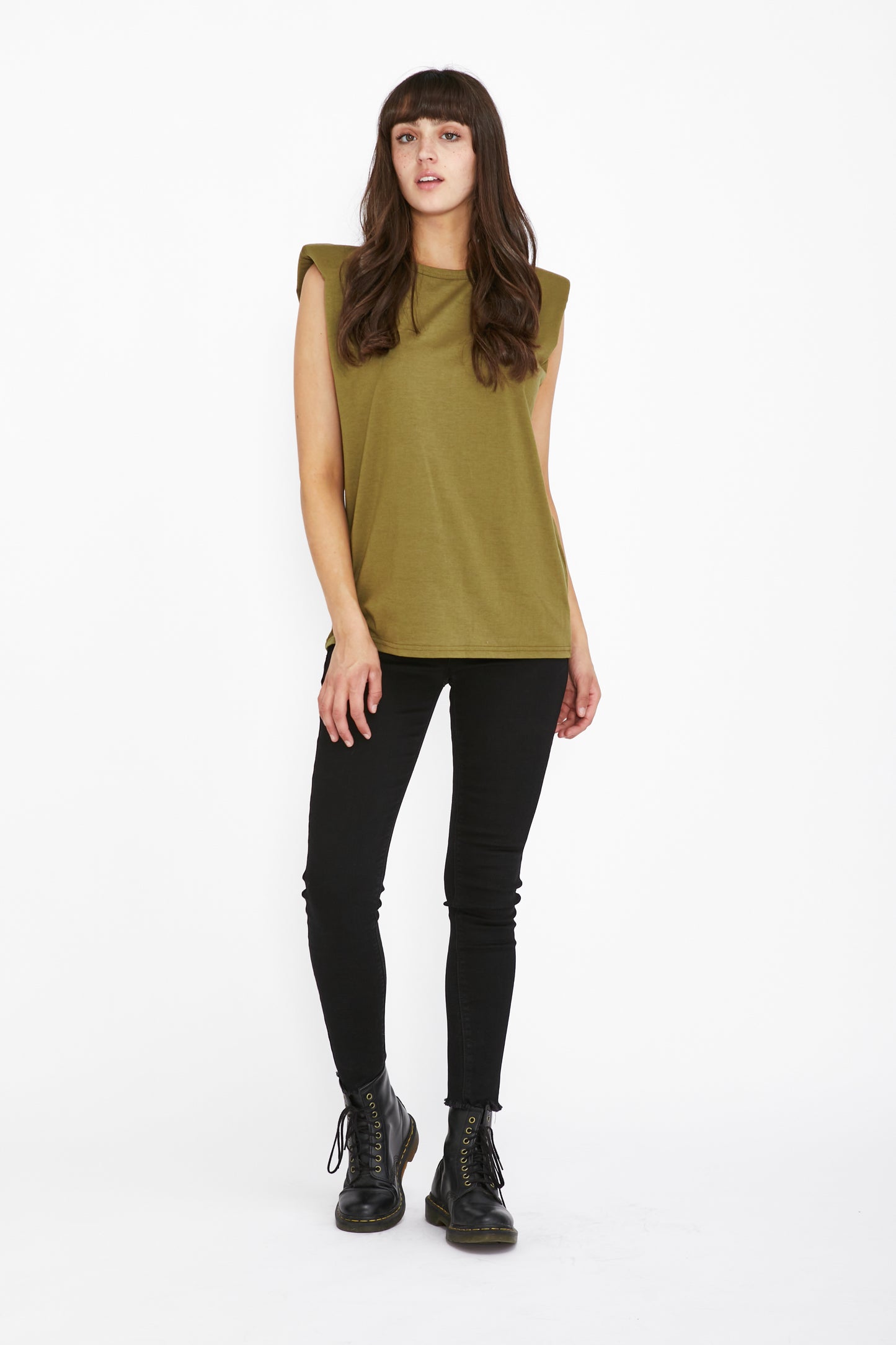 LIVIA SHOULDER DETAIL TEE - OLIVE