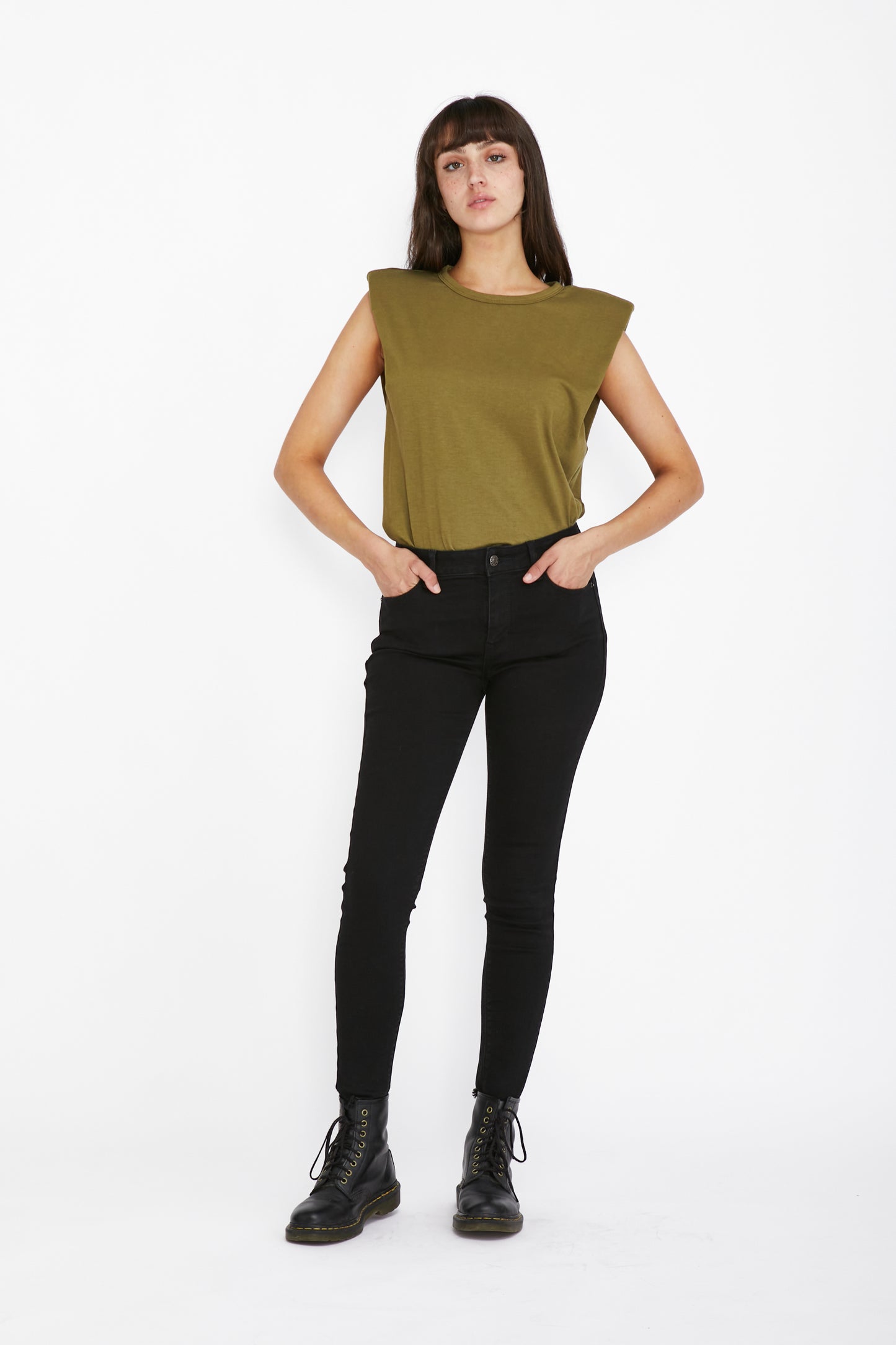 LIVIA SHOULDER DETAIL TEE - OLIVE