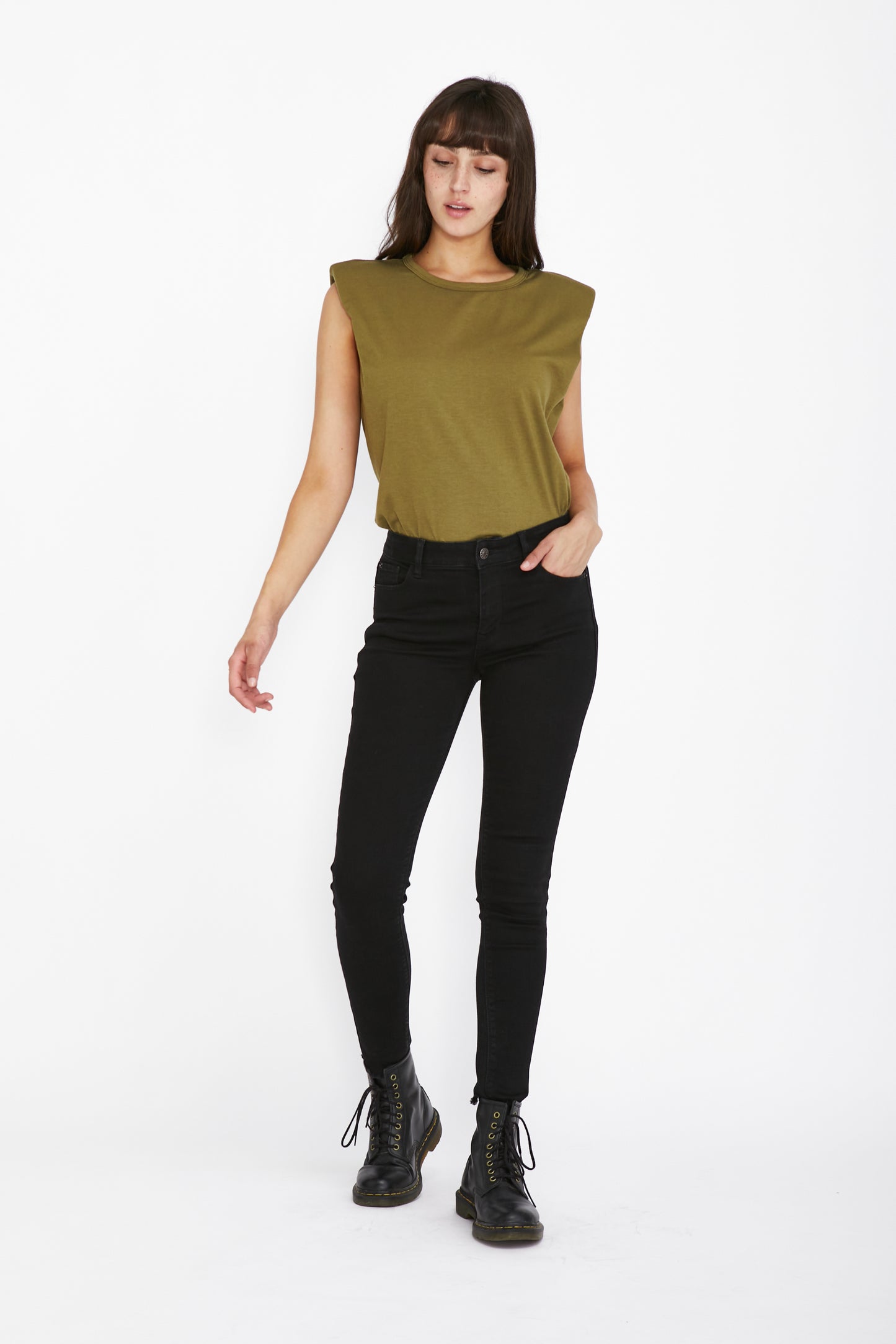 LIVIA SHOULDER DETAIL TEE - OLIVE
