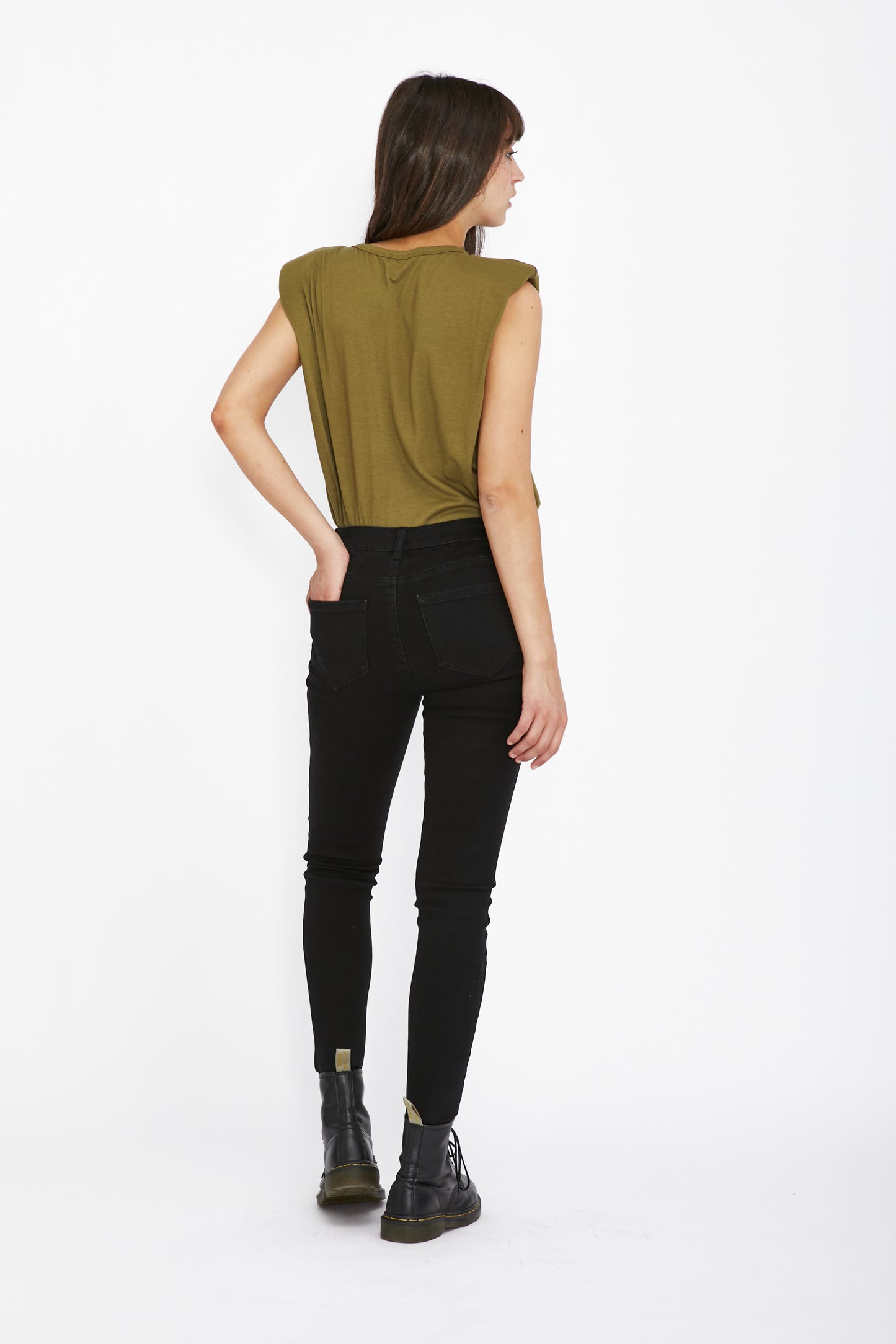 LIVIA SHOULDER DETAIL TEE - OLIVE
