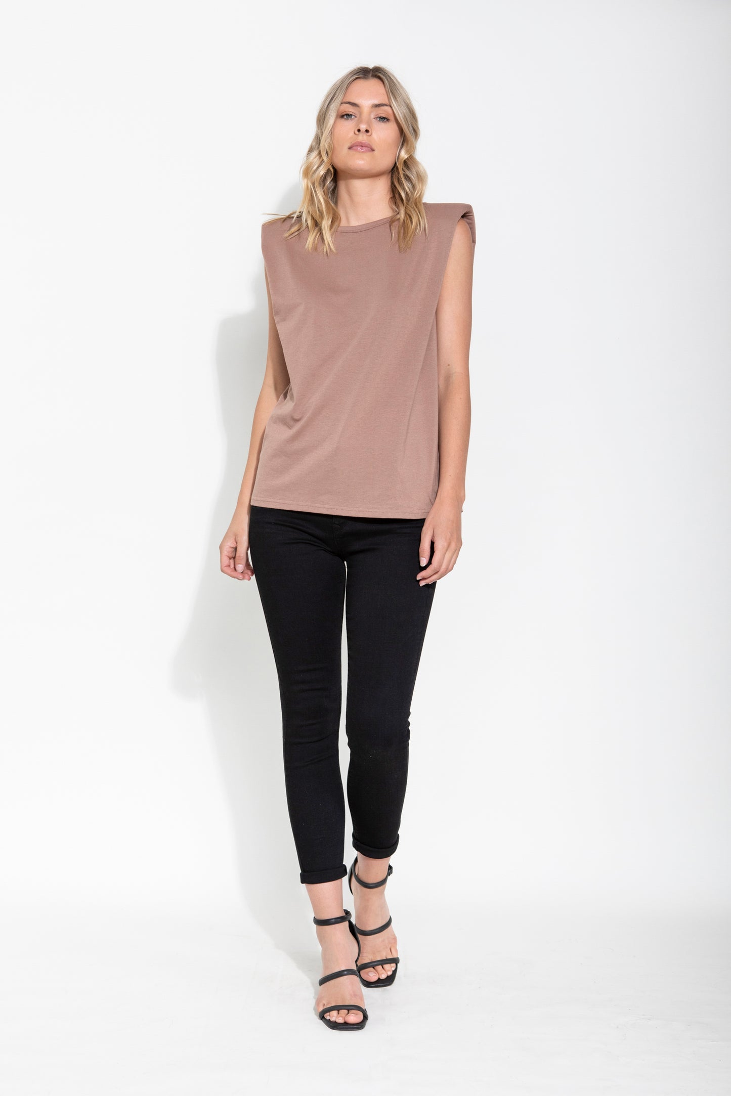 LIVIA PADDED SHOULDER TEE - NUDE