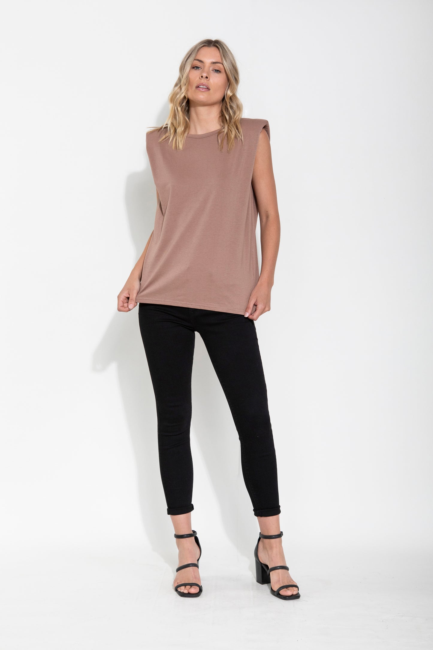 LIVIA PADDED SHOULDER TEE - NUDE