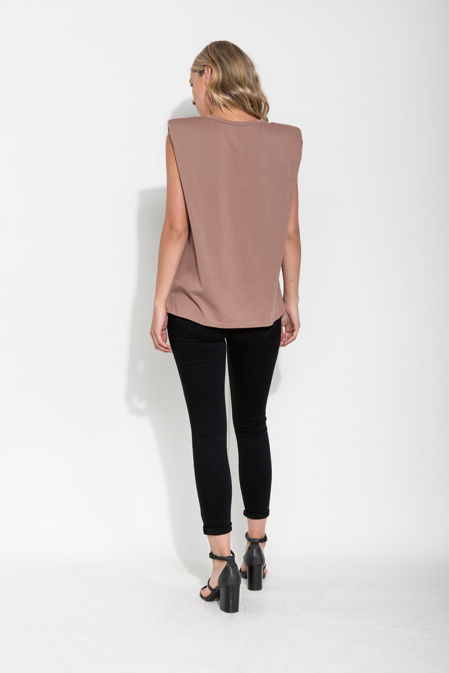LIVIA PADDED SHOULDER TEE - NUDE