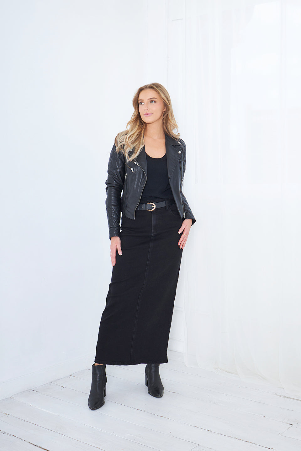 KENDAL DENIM MAXI SKIRT - BLACK